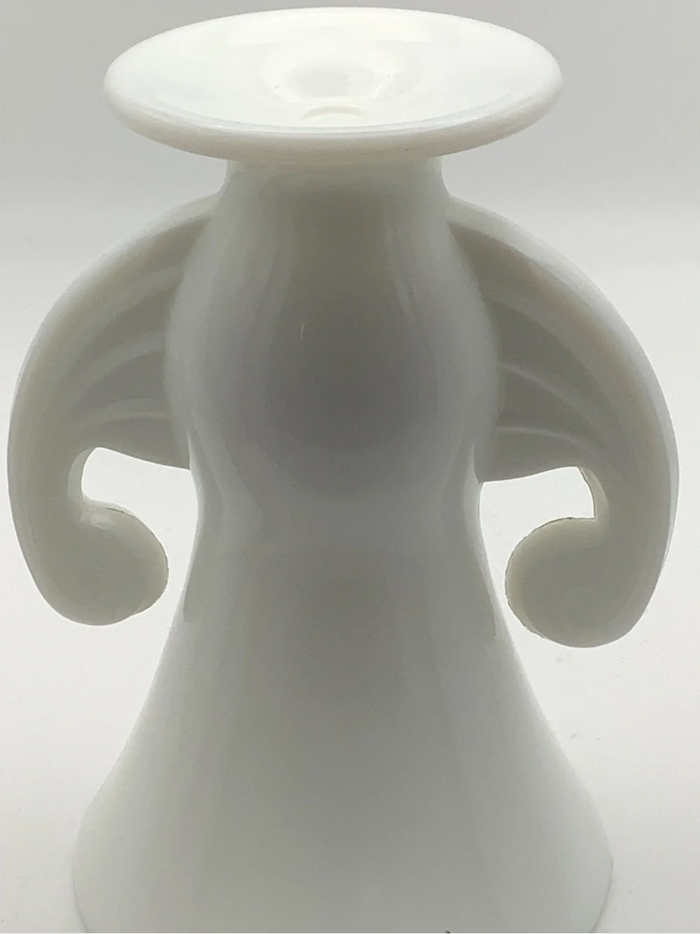 Smith Hand Made White Milk Glass Vase with Scrolled Handles